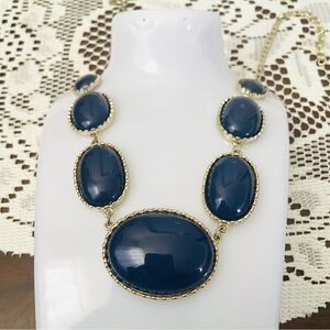 J. Crew Dark Blue Oval Necklace with Silver Chain